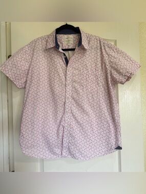 Construct Flamingo Print Button Front Shirt Mens Large Slim Fit Pink